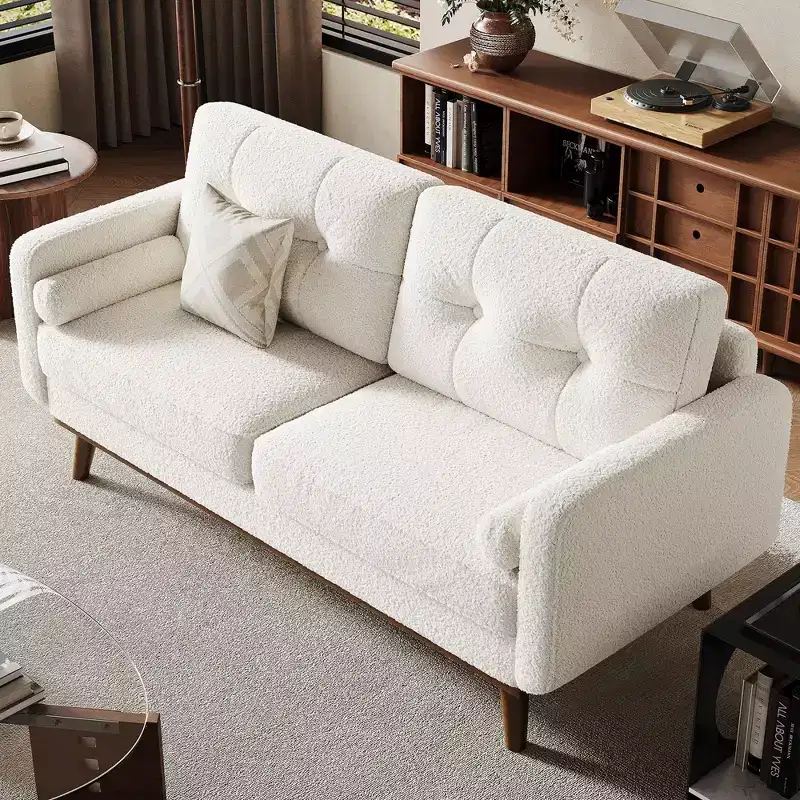 Mid Century Modern Loveseat 65 Button Tufted Sofa Couch with Wood Legs & Trim, Upholstered Love Seat for Living Room, Bedroom & Office
