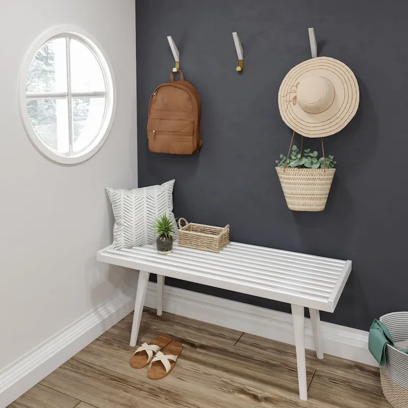 Plank and Beam Mid Century Single Wood Entryway Bench - 41.3 L x 16.5 W x 17.5 H