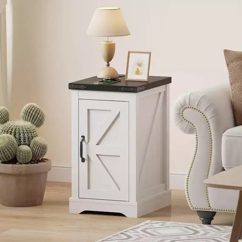 Industrial Style Bedside Table with Charging Station with Built-in 2 Power outlets + 2 USB Charging Ports,Suitable for bedrooms and Offices.