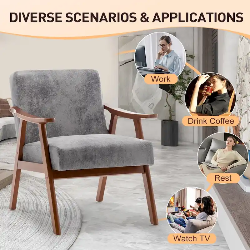 Mid-Century Modern Accent Chair with Solid Wood Frame, Set of 1