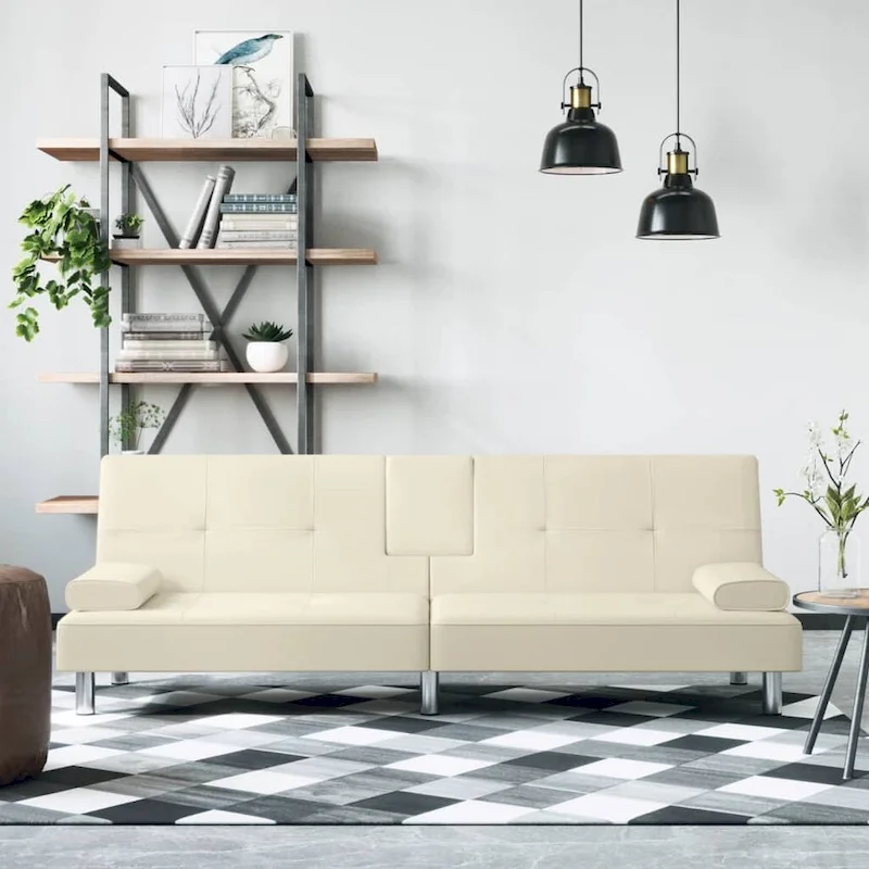 vidaXL Sofa Bed Foldable Sleeper Sofa Couch Bed with Cup Holders Faux Leather - 78.7 x 35 x 27.6