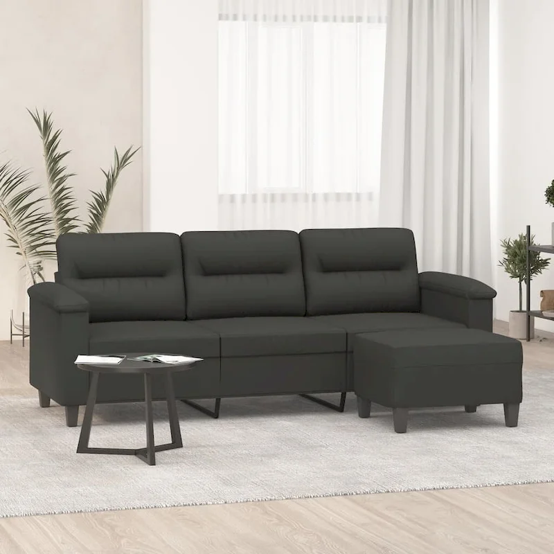 vidaXL Couch Modern Accent Upholstered Chair with Footstool Microfiber Fabric