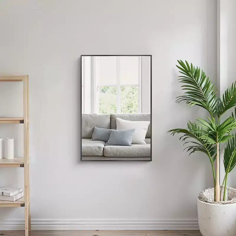 MAYEERTY 35.83x24.02x0.59in Aluminum Thin Edge Right Angle Rectangle Black Hanging Mirror