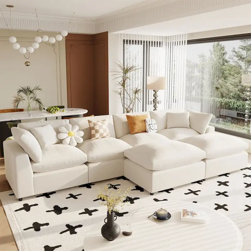 Merax Modern Large U-Shape Sectional Sofa, 2 Large Chaise with Removable Ottomans