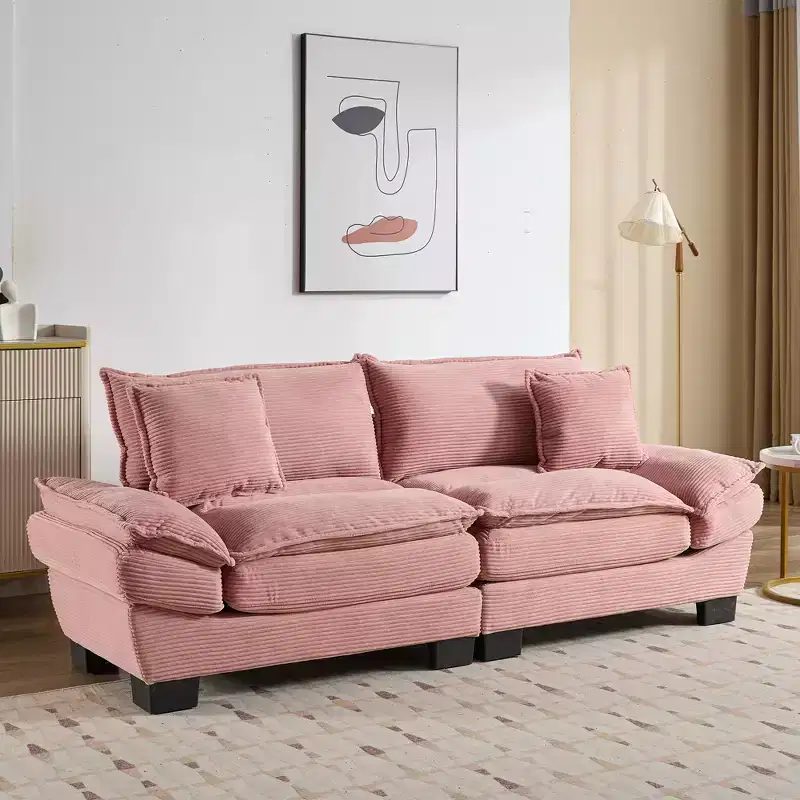 MAYEERTY Corduroy Loveseat Upholstered Deep Seat Comfortable Sofa with Pillows for Bedroom Living Room Office Pink