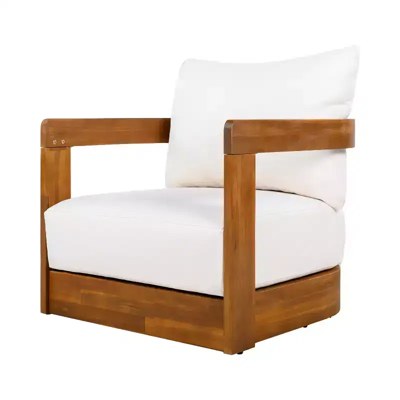 Patio Accent Chair Barrel Chair Outdoor Club Chair Curved Armchair Patio Seat with Water-Resistant Cushion & All-Weather Acacia Wood Frame -ModernLuxe