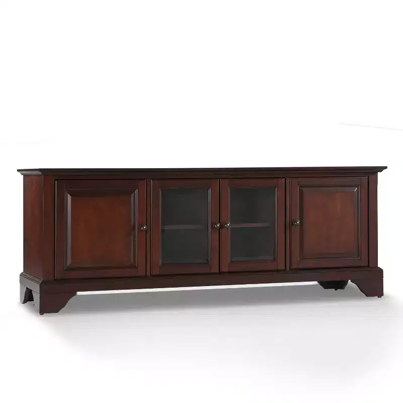 LaFayette Low Profile TV Stand for TVs up to 60" Mahogany - Crosley: Entertainment Center with Adjustable Shelves