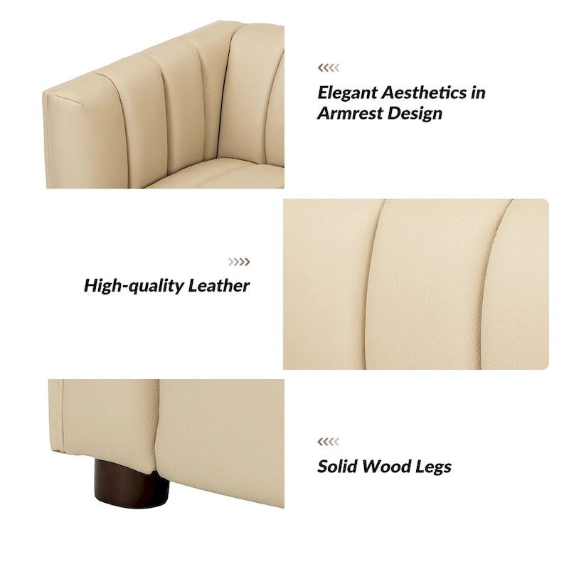 Olinto Modern Camel 83-Inch Genuine Leather Curved Couch with Channel Back by HULALA HOME