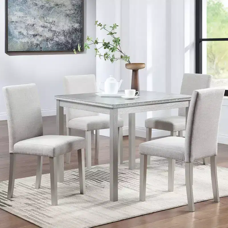 CLIHOME 5-Piece Wooden Dining Table Set, Kitchen Crystal Decoration Table Set with Square Table and 4 Upholstered Chairs