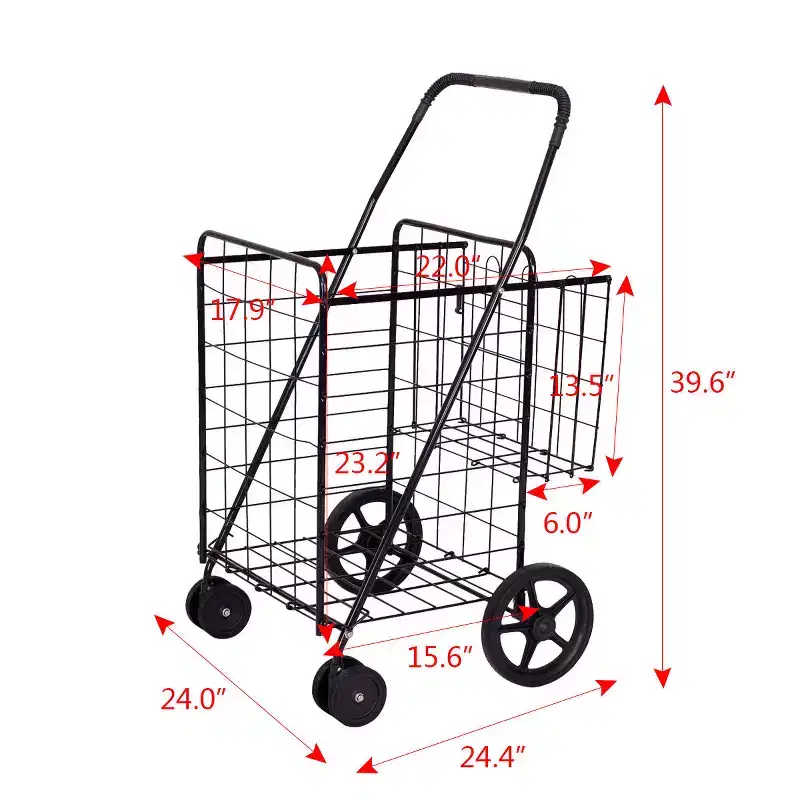 Black / Silver Folding Shopping Cart with Swivel Wheels – 1 Person