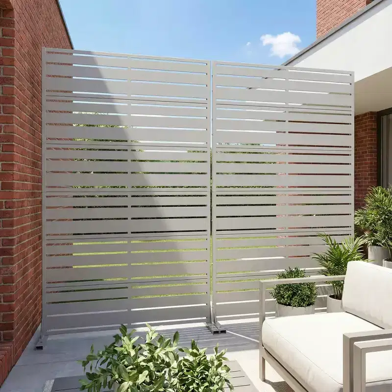 MAYEERTY Benjamin Wide-Narrow A Louvered Gray Galvanized Steel Room Divider, 72x47x16, 6-Piece Double-Sided Screen