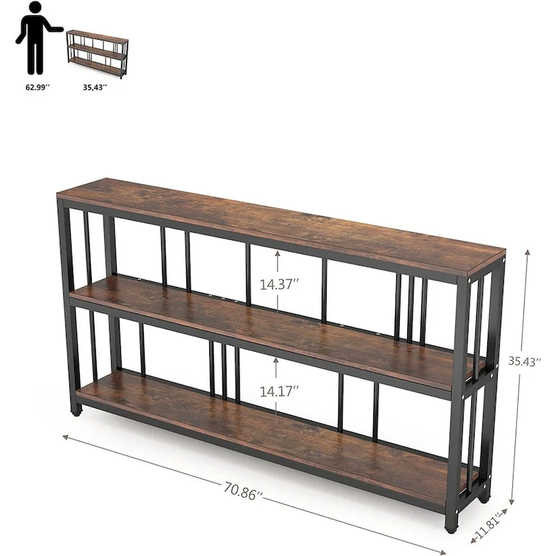 70.9 Console Table, 3 Tiers Sofa Table with Shelves,Brown