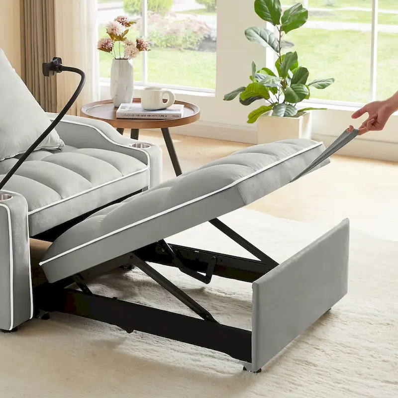 3-in-1 Sofa Bed, Convertible Sleeper Chair Sofa Bed Adjustable Pull Out Sleeper Chair Bed Multi-Pockets Folding Sofa Bed