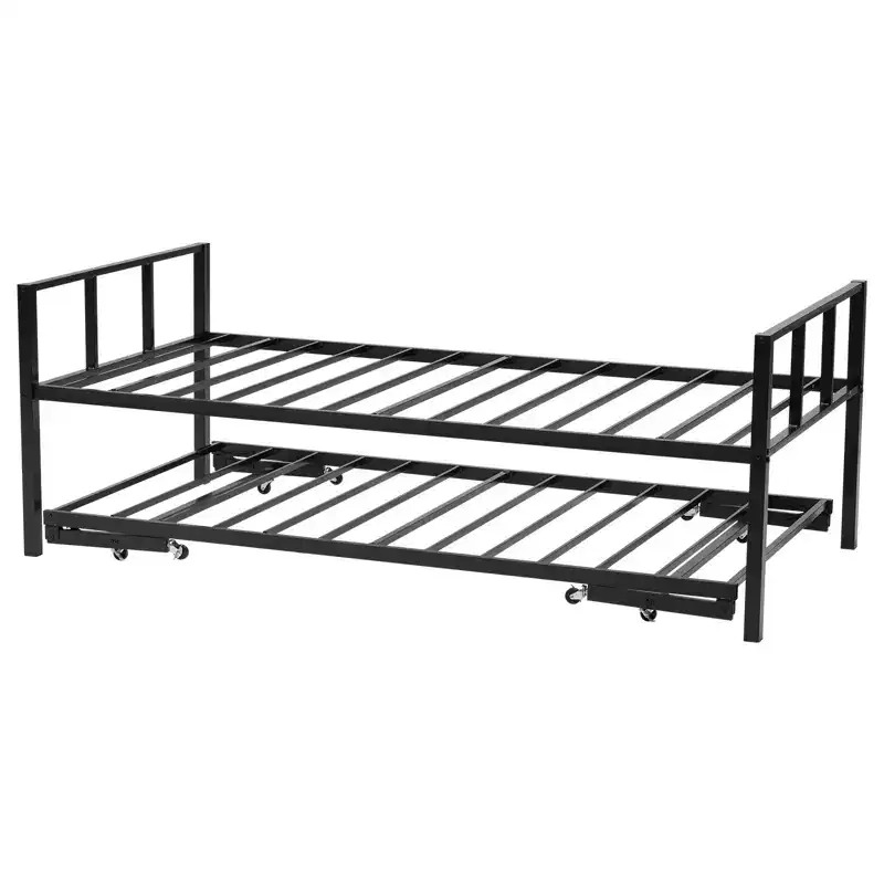 Twin Size Daybed Frame, Day Bed with Trundle, Heavy Duty Metal Platform Bed Frame, Twin Daybed with Metal Slats Support, Black