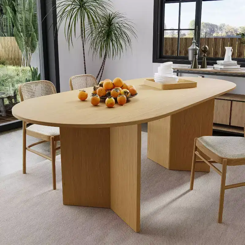 PexFix 67 x 33.5 Solid Wood Farmhouse Dining Table with V-Shaped Legs and Oval Natural Wood Top for Modern Dining Rooms & Family Gatherings