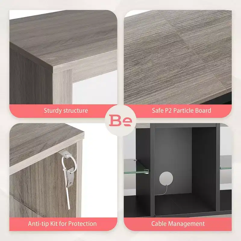 Particle Board TV Stand with Glass Shelves 18.5''H x 55.12''W x 13.78''D