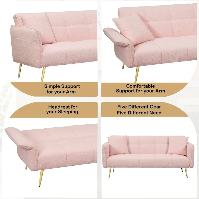 Modern 70-Inch Teddy Fleece Convertible Futon Sofa bed