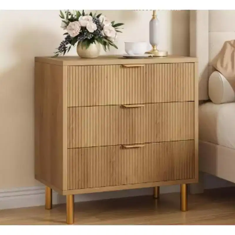3-Drawer Cabinet with Vertical Texture & Tapered Legs – Modern Storage for Living Room