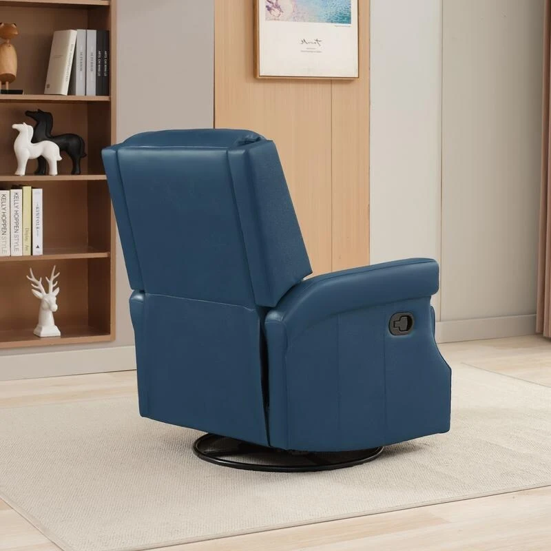 Genuine Leather Manual Rocking Recliner with 360-degree Metal Swivel Base