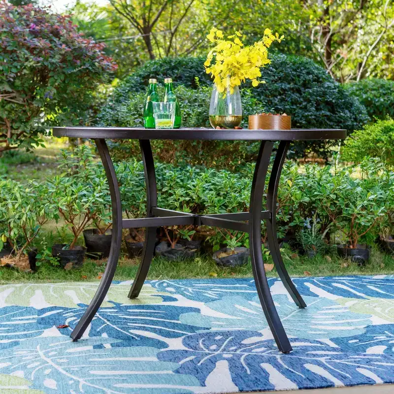 5pc Patio Dining Set with Round Table & Wicker Rattan Chairs - Captiva Designs: Weather-Resistant, Umbrella Hole