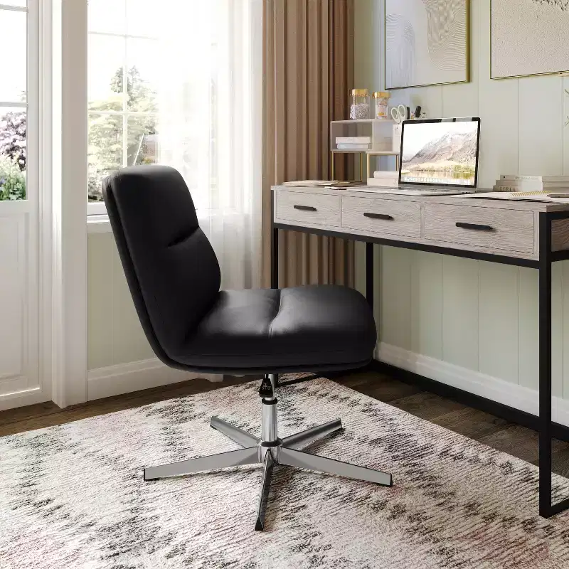 Merrick Lane Mid-Back Height-Adjustable Stationary Armless Swivel Office Chair - Padded Upholstered Wide Back and Seat, Strong Frame
