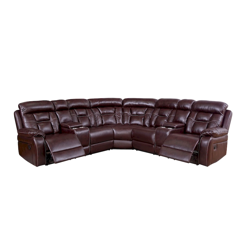 Mid-century Modern Faux Leather Upholstered Reclining Sectional Sofa
