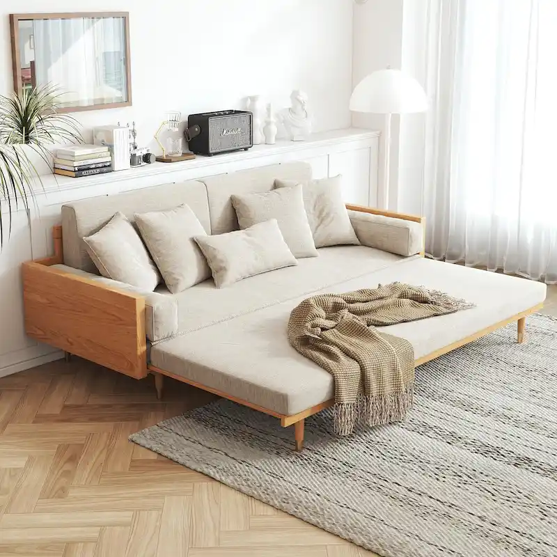 JASIWAY Modern Retractable Solid Wood Sleeper Sofa Bed