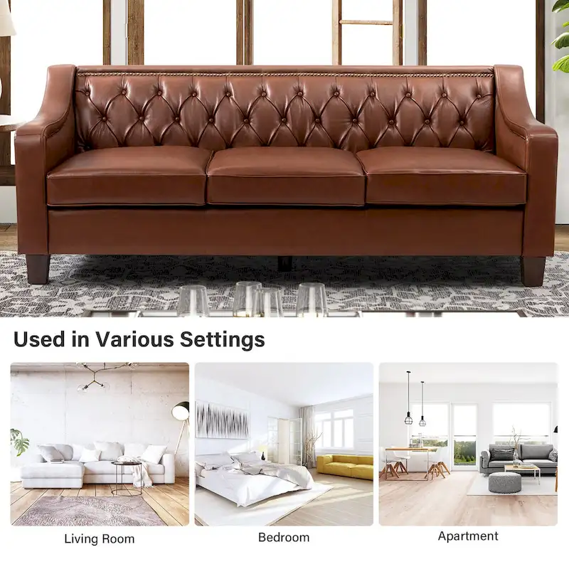 Mateo 82.28 Wide Transitional Genuine Leather Sofa with Nailhead Trim and Button-Tufted Back