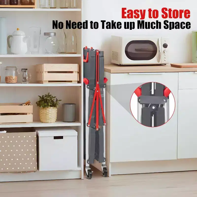 3-Tier Portable Folding Service Cart, Collapsible Push Cart with Wheels, 56 Lbs Load Capacity per Shelf, for Home/Office/Warehouse Gery