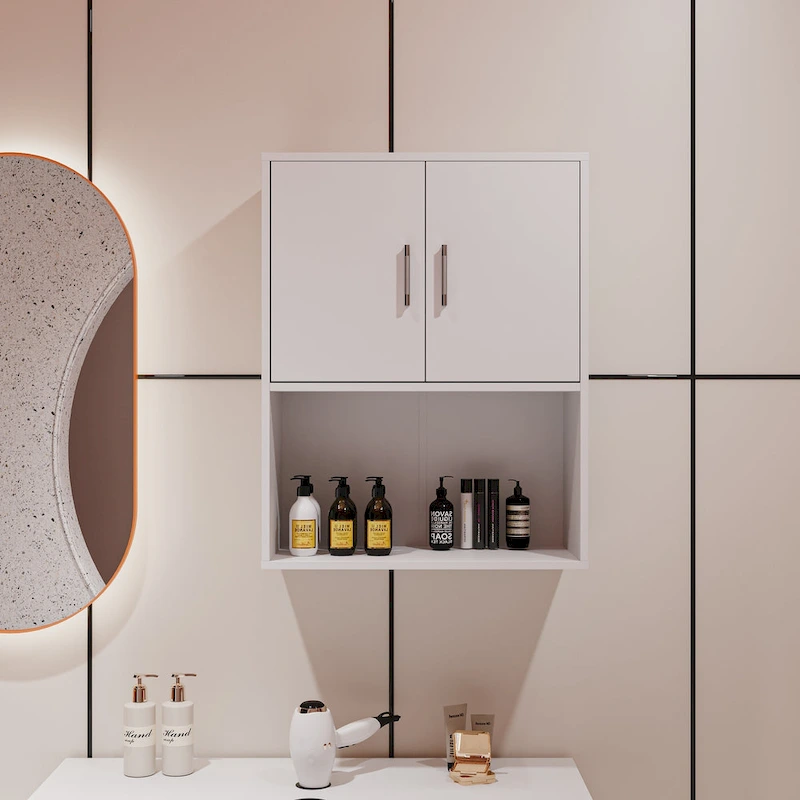 Wood Floating Wall Mounted Storage Cabinet For Barber Shampoo Station