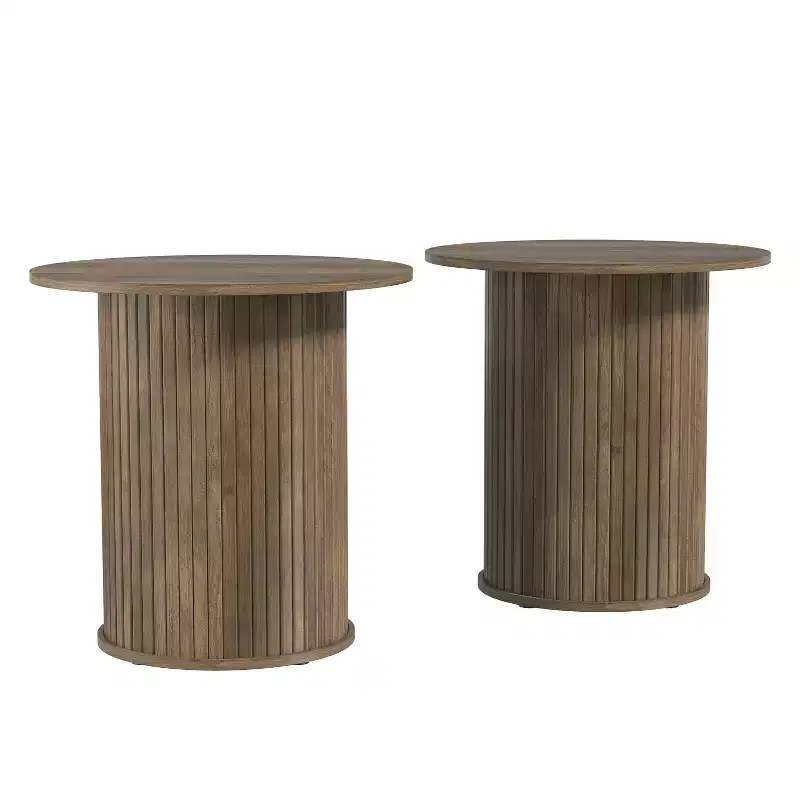 Galano Set of 2 Fluted Pedestal Round End Tables 21.7 W  21.7 D  21.9 H