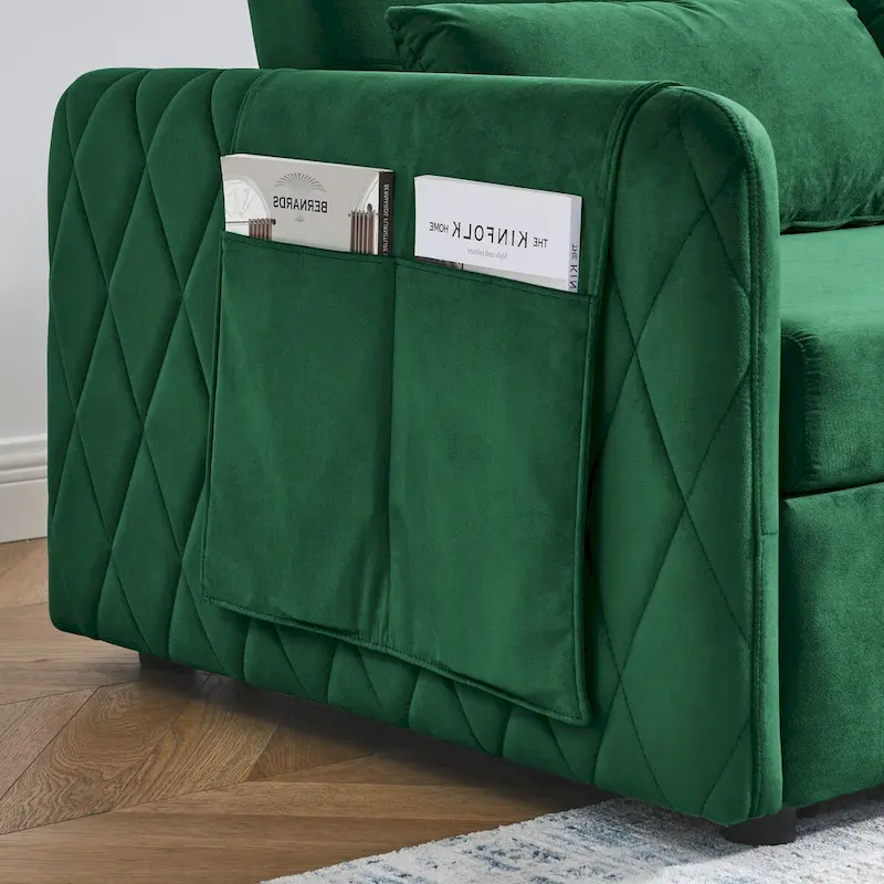 55 Modern Convertible Sofa Bed with 2 Detachable Arm Pockets