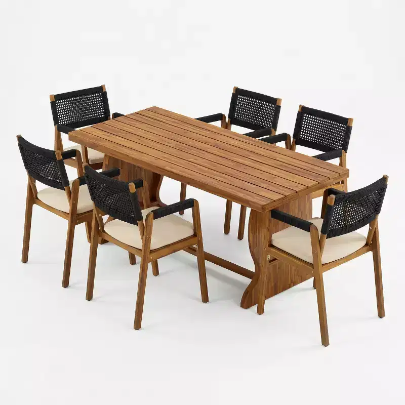 Christopher Knight Home Andika Modern 7 Piece Acacia Wood Dining Set with Rope Backrest and Slatted Table