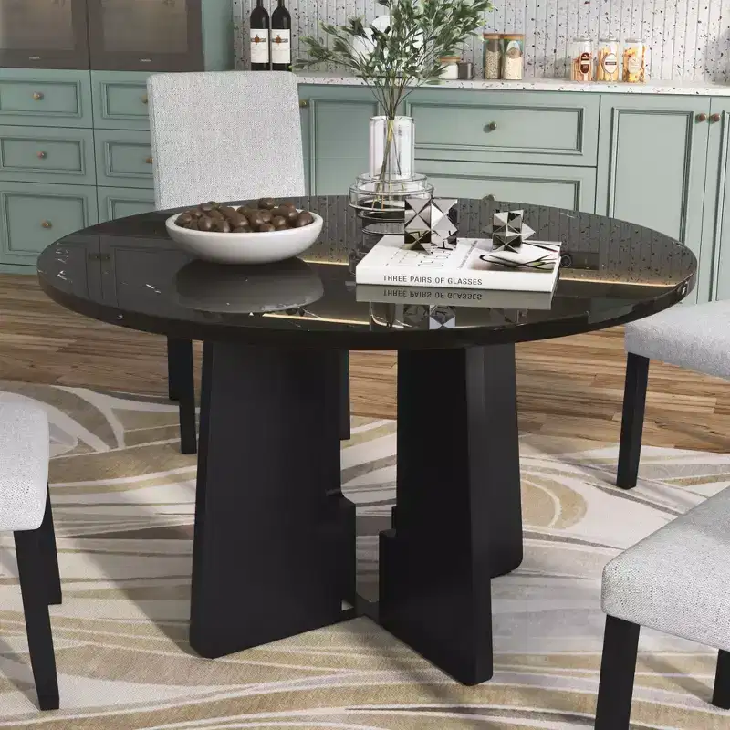 GDFStudio Hoffman Round 43-Inch Faux Marble Top Dining Table