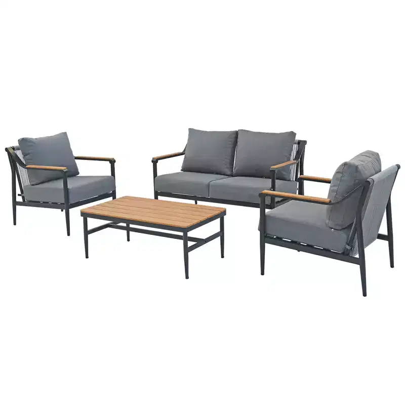 GDFStudio Elvaris 4-Piece Outdoor Aluminum Conversation Set with Olefin Cushions