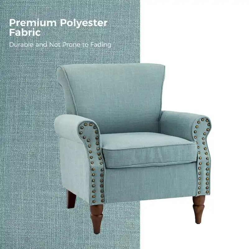Nyctelius Upholstered Comfy Accent chair with Turned Wooden Legs and Nailhead Trim Set of 2 by HULALA HOME