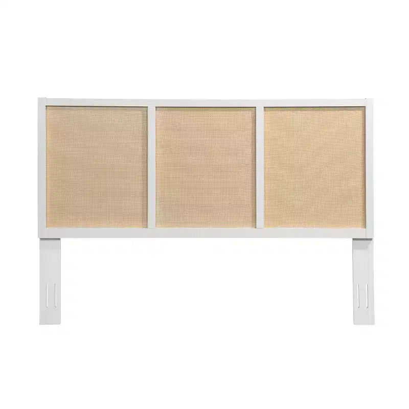 Comfort Pointe King Bayport Headboard White with Cane Inset: Coastal Design, Solid Poplar & MDF, Adjustable Height