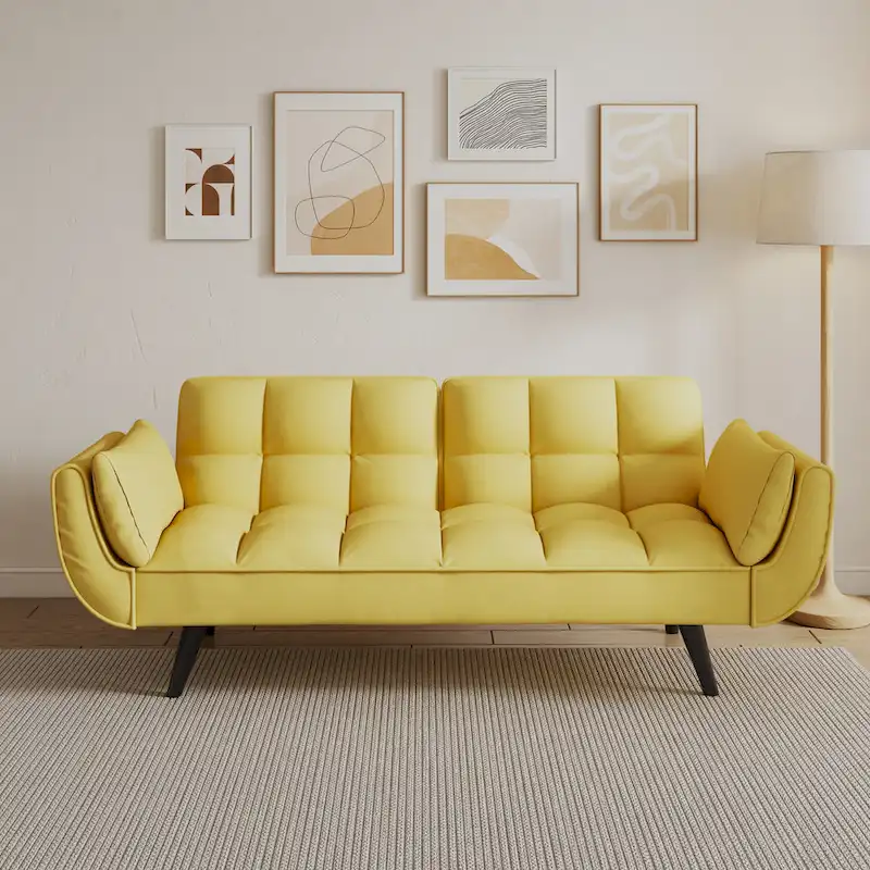 57 Sofa Bed,Polyester Blend Comfy Futon Couch Bed with 2 Square Pillows, Convertible Sleeper Sofa with Adjustable Backrest