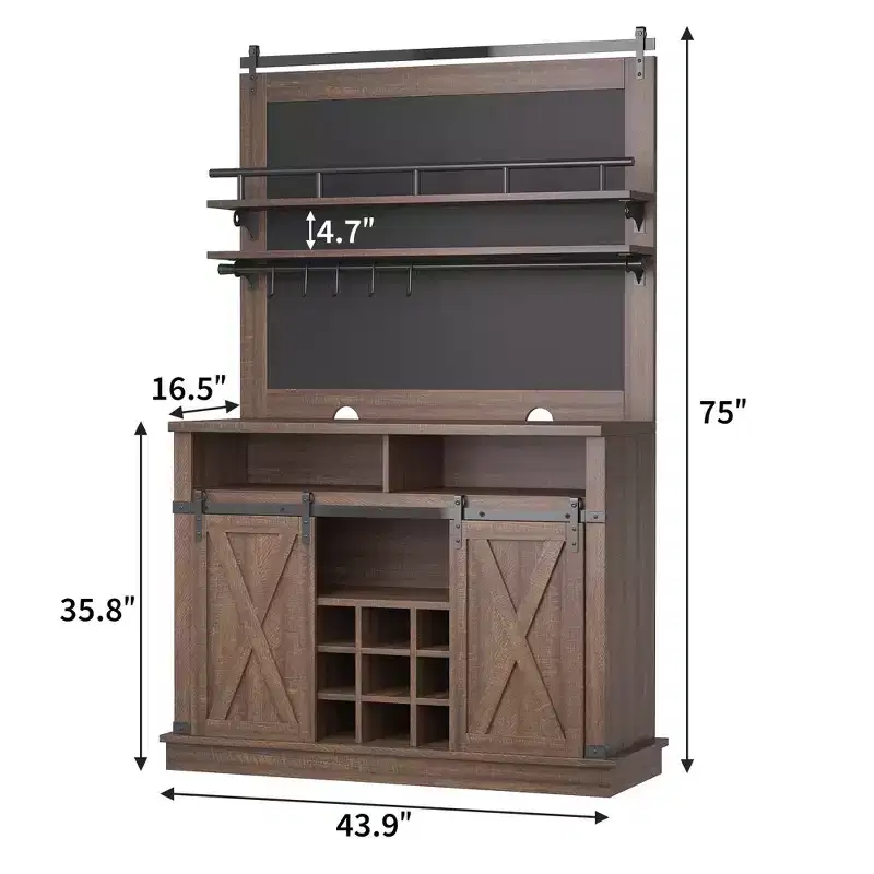 TROPOW Bar Cabinet 75 Tall Coffee Hutch Large Kitchens Hutch Farmhouse Coffee Bar Cabinet Cupboard with Sliding Barn Door