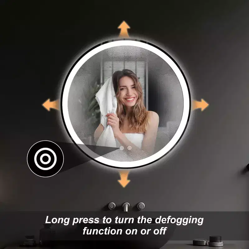 JIONJOY Round Anti-Fog LED Bathroom Mirror with Frame, 3 Light Colors & Dimmable Brightness for Bathroom Vanity