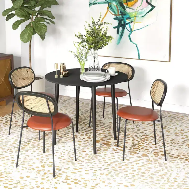 Folding Dining Table, Round Drop Leaf Kitchen Table for Small Spaces with Wood Legs
