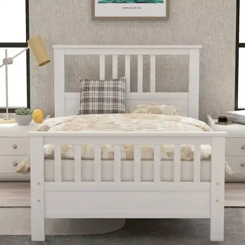 Wood Platform Bed with Paneled Headboard and Footboard