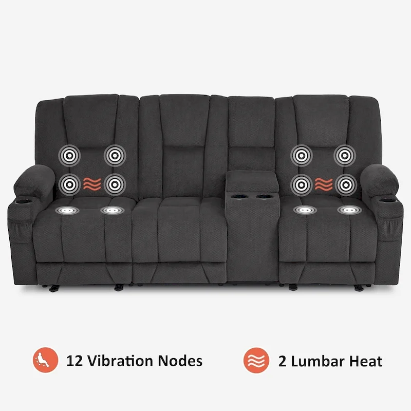 MCombo Electric Power Reclining Sofa with Massage and Lumbar Heat, Fabric 6015/6025/6035/6045