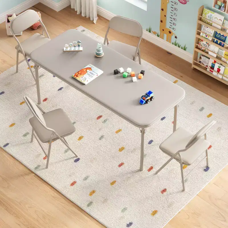 5-Piece Kids Folding Table and Chairs Set, Foldable with Storage Space, Toddler Activity Table & Chair Set for Dining Room, Preschool & Classroom