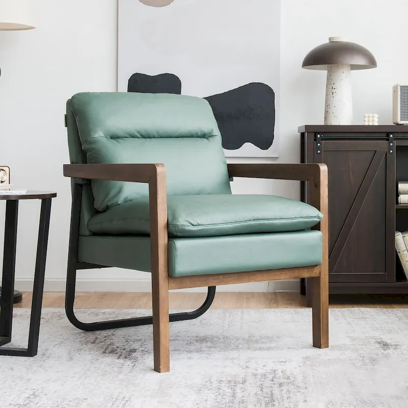 Costway Modern Accent Armchair Lounge Chair w/ Rubber Wood Legs & - 34.5 x 26.5 x 36