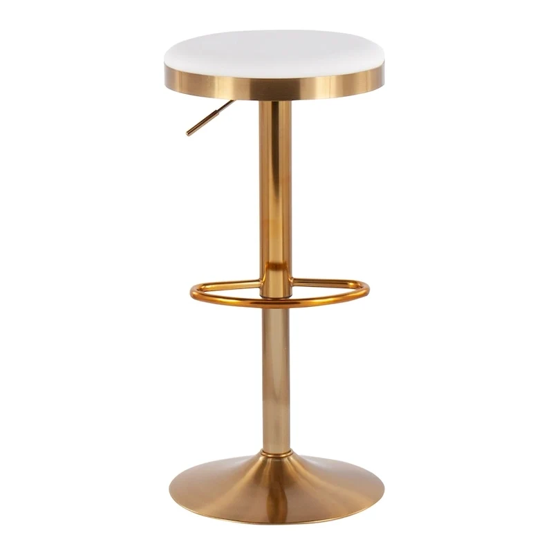 Set of 2 Counter Bar Stools | Gold Steel Frame | White Faux Leather | Adjustable Height