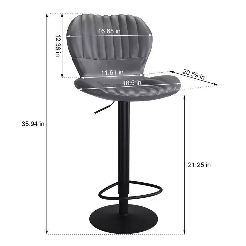 Modern 4-Piece Counter-Height Bar Stool Set with Backrest. Upholstered Faux Leather Chairs with Footrest for Kitchen or Dining Area. Gray