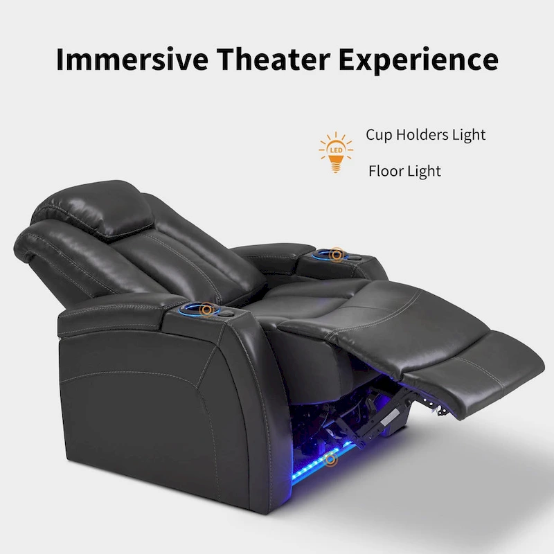 MCombo Power Recliner Chair, Home Theater Seating with Adjustable Headrest and Tray Table, Breathable Leather HTS422