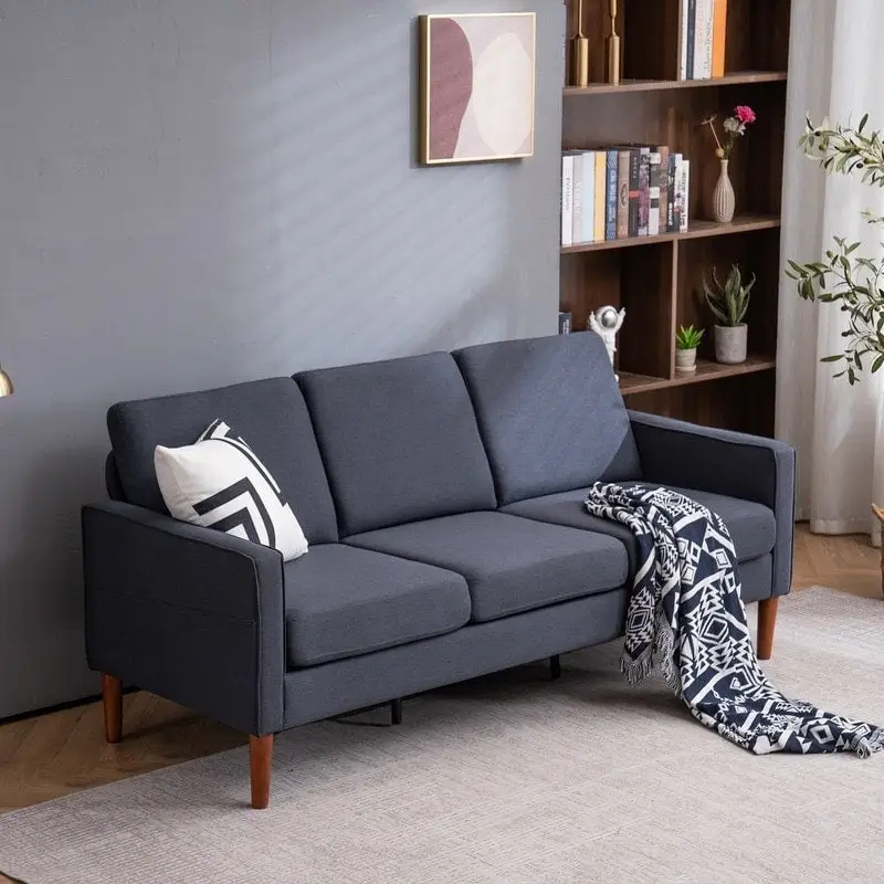 Three Seats Without Chaise Concubine Solid Wood Frame Sofa