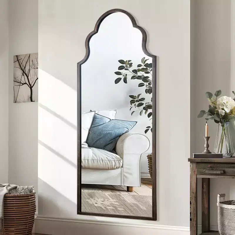 PexFix 59x24 Ironwork Carved Right-angle Arched Black Full-length Mirror